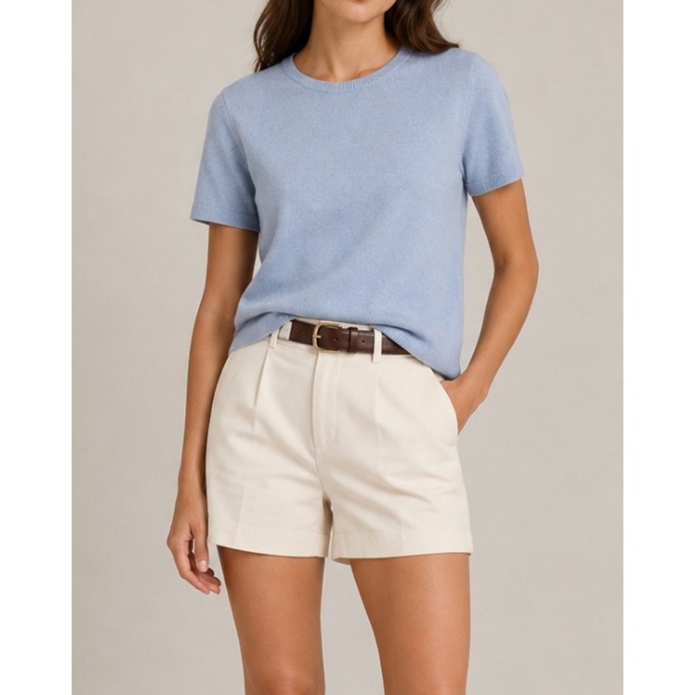 NWT Lord & Taylor Cashmere Essentials Light Blue Short Sleeve Sweater XL Knit